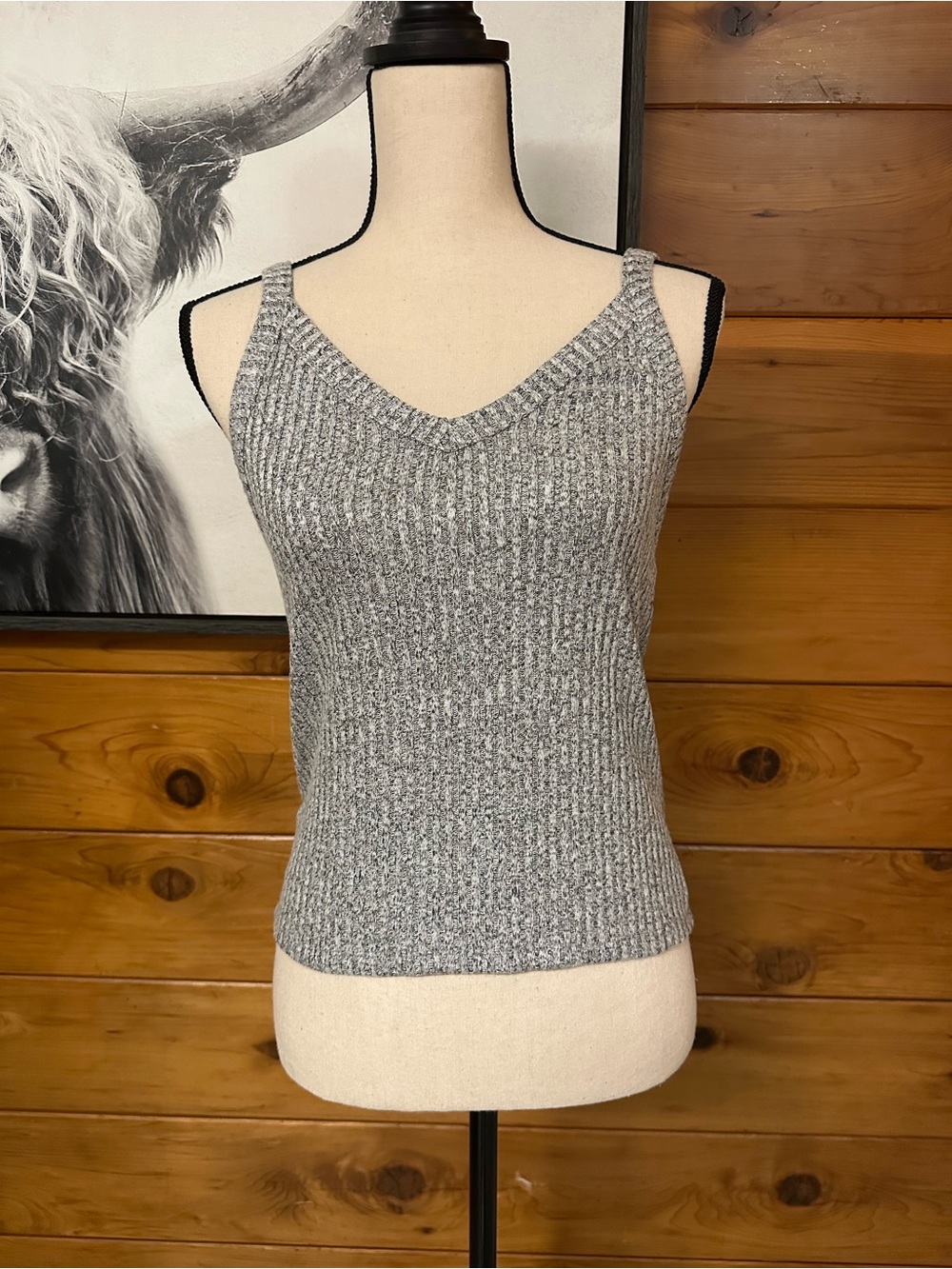 NWT American Eagle Grey Ribbed V-Neck Knit Tank Top